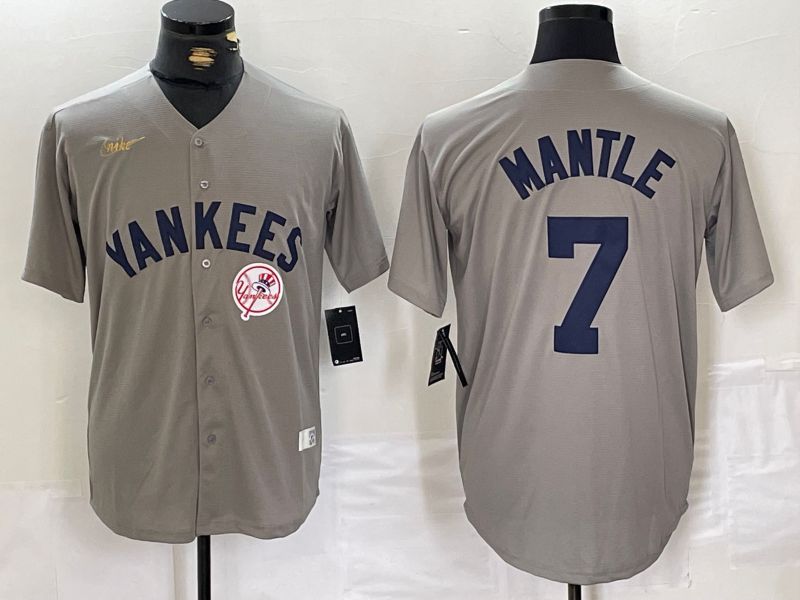 Men New York Yankees #7 Mantle Grey Throwback Nike Game 2024 MLB Jersey style 13->new york yankees->MLB Jersey